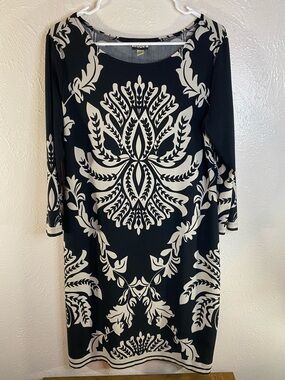 Haani Black and White Damask-Print Midi Dress